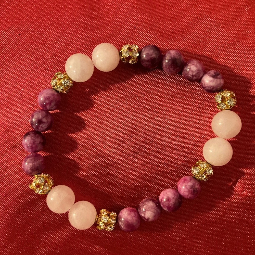 Bracelet rose quartz Purple mica jade